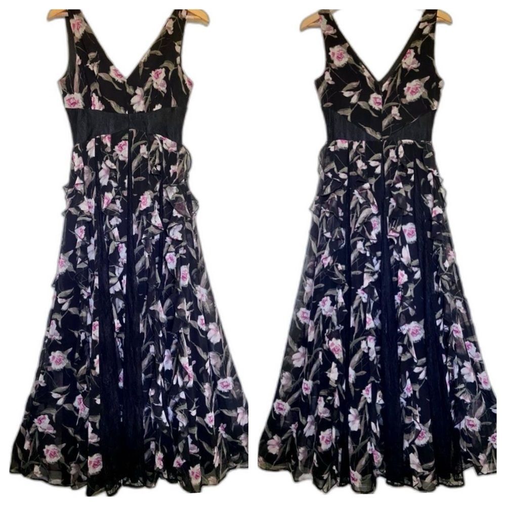 White House Black Market Floral Ruffle Maxi Dress